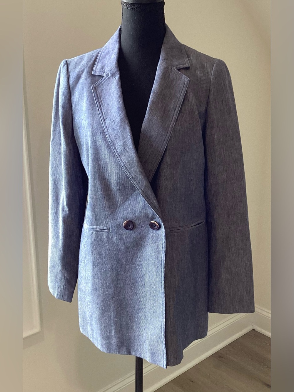 Talbots Blue Longline Blazer Size 4 Double Breasted Coastal Quiet Luxury